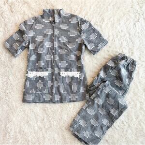 70s Grey & White Slub Knit Fringe Set